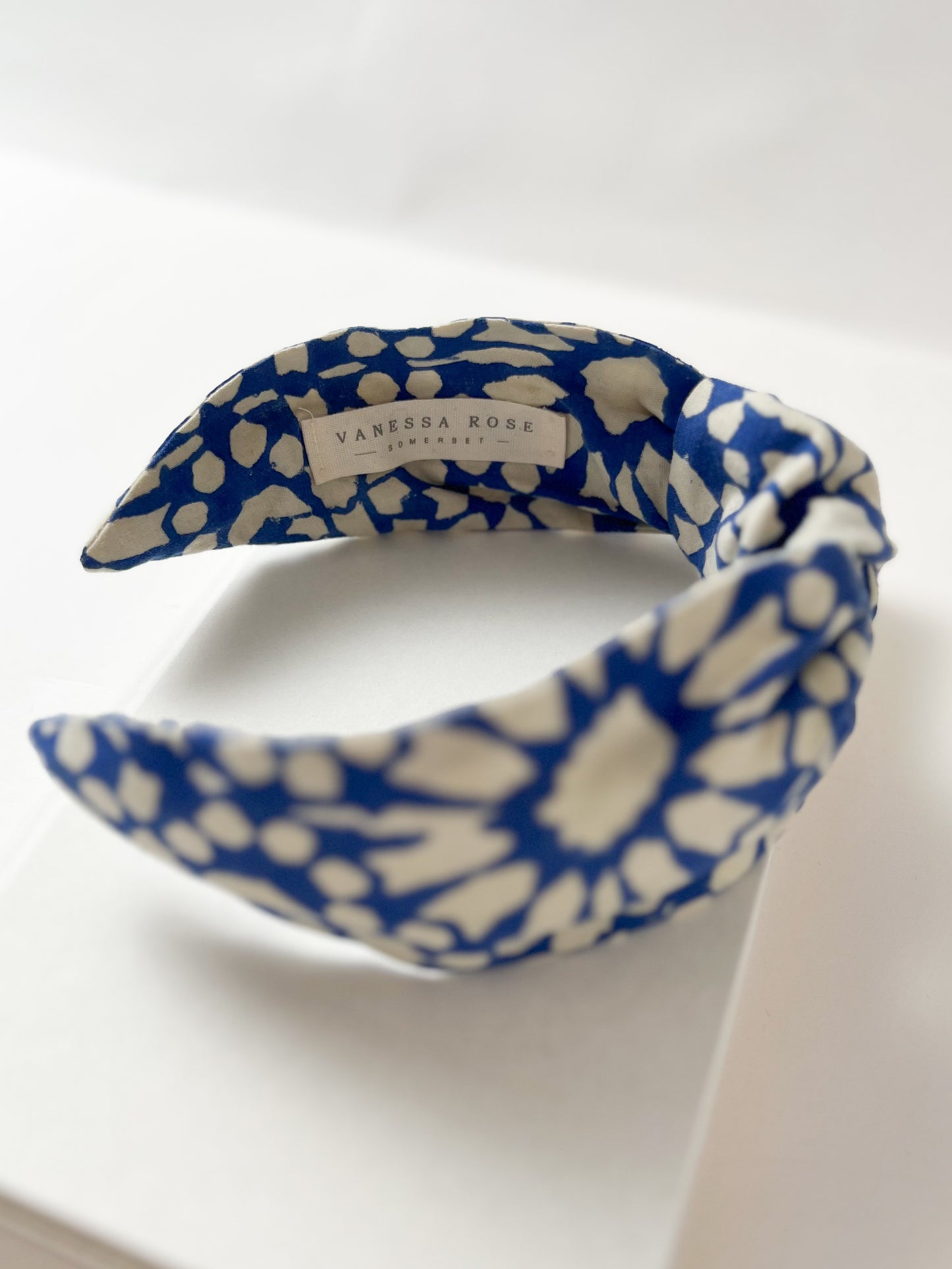 Amelie Headband in Blue Floral Block Print