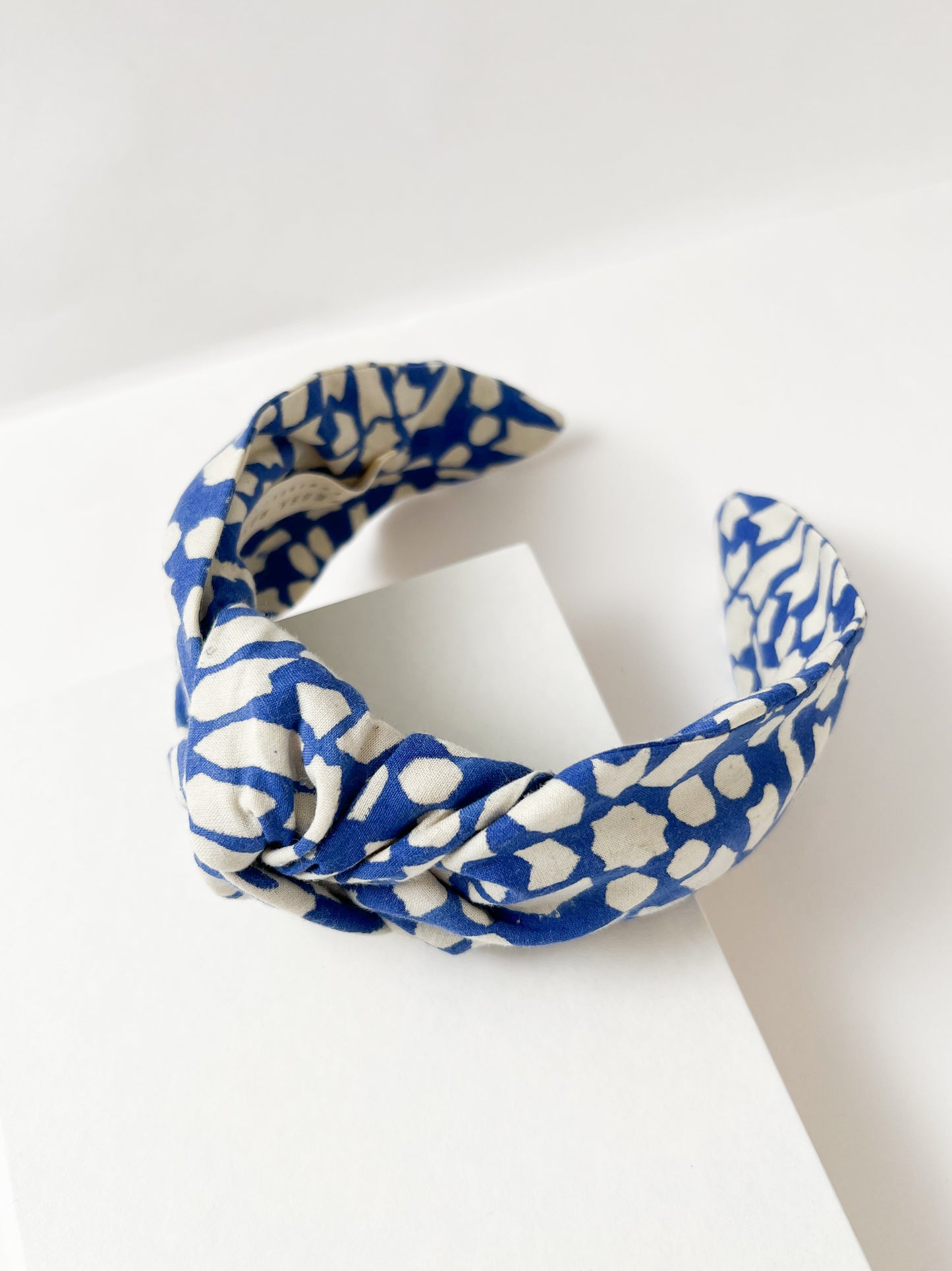 Amelie Headband in Blue Floral Block Print