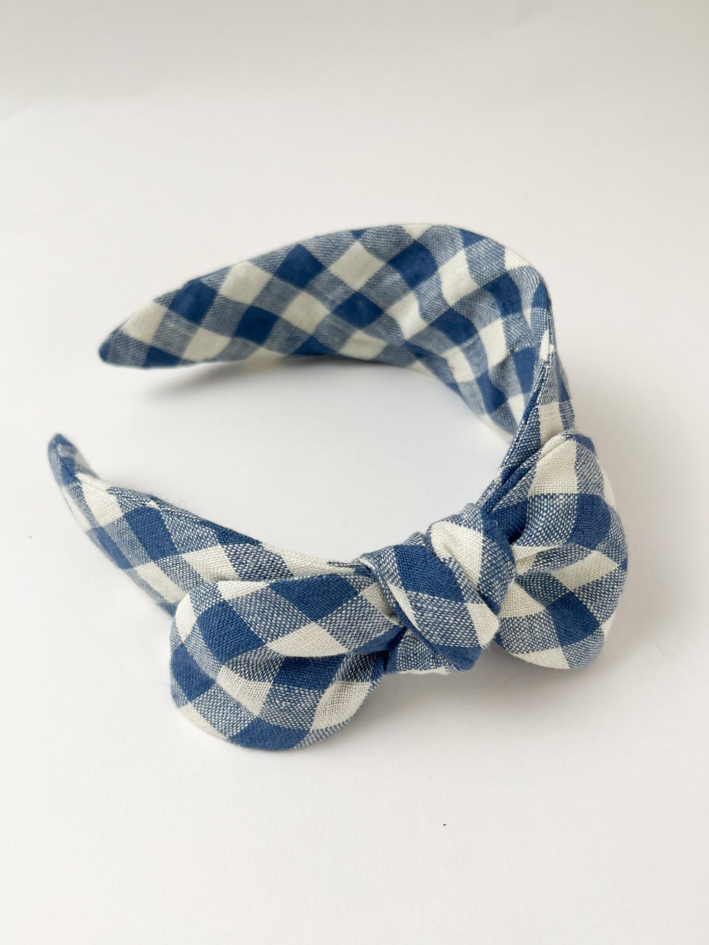 The Side Bow Headband Faro Blue Check Linen