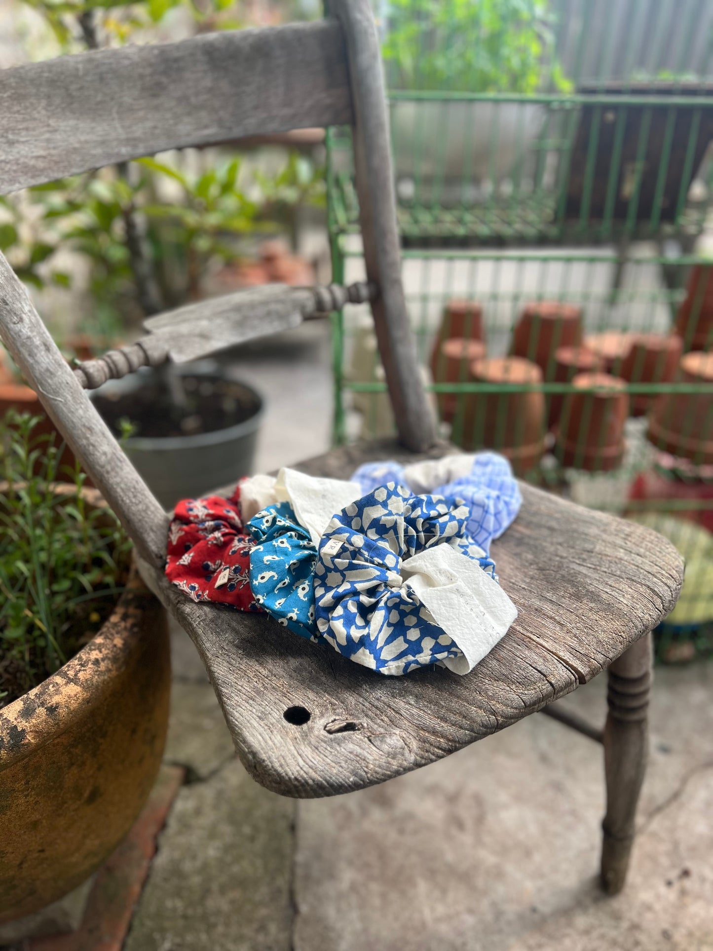 Hair Scrunchie in Blue Blockprint Floral