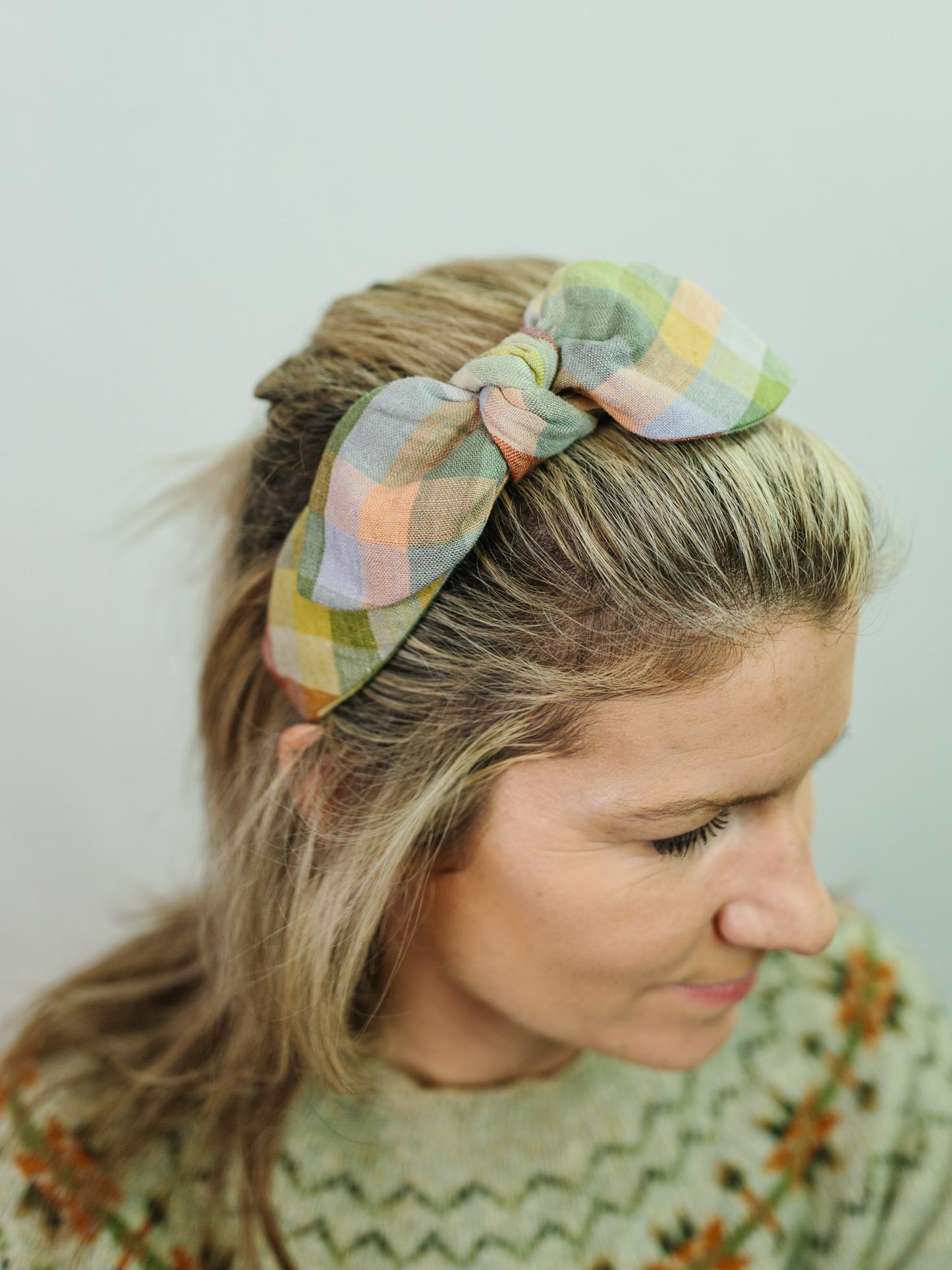 Celeste Hairband - Pastel Check Linen