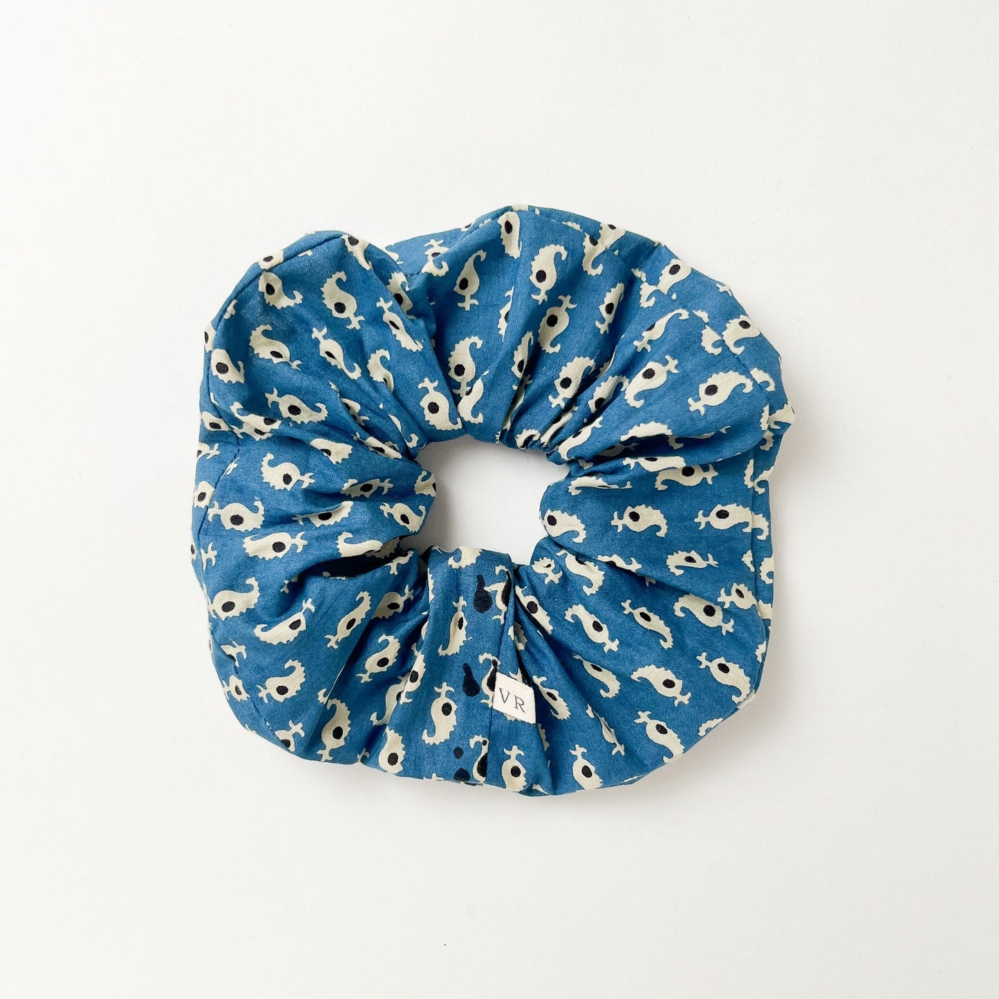 Hair Scrunchie in Blockprint Blue