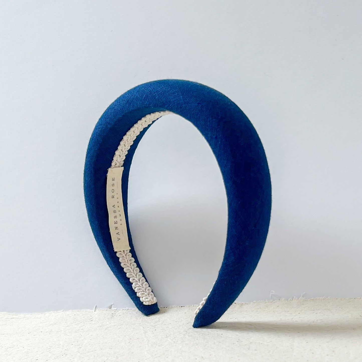 Navy Blue Linen Padded Hairband
