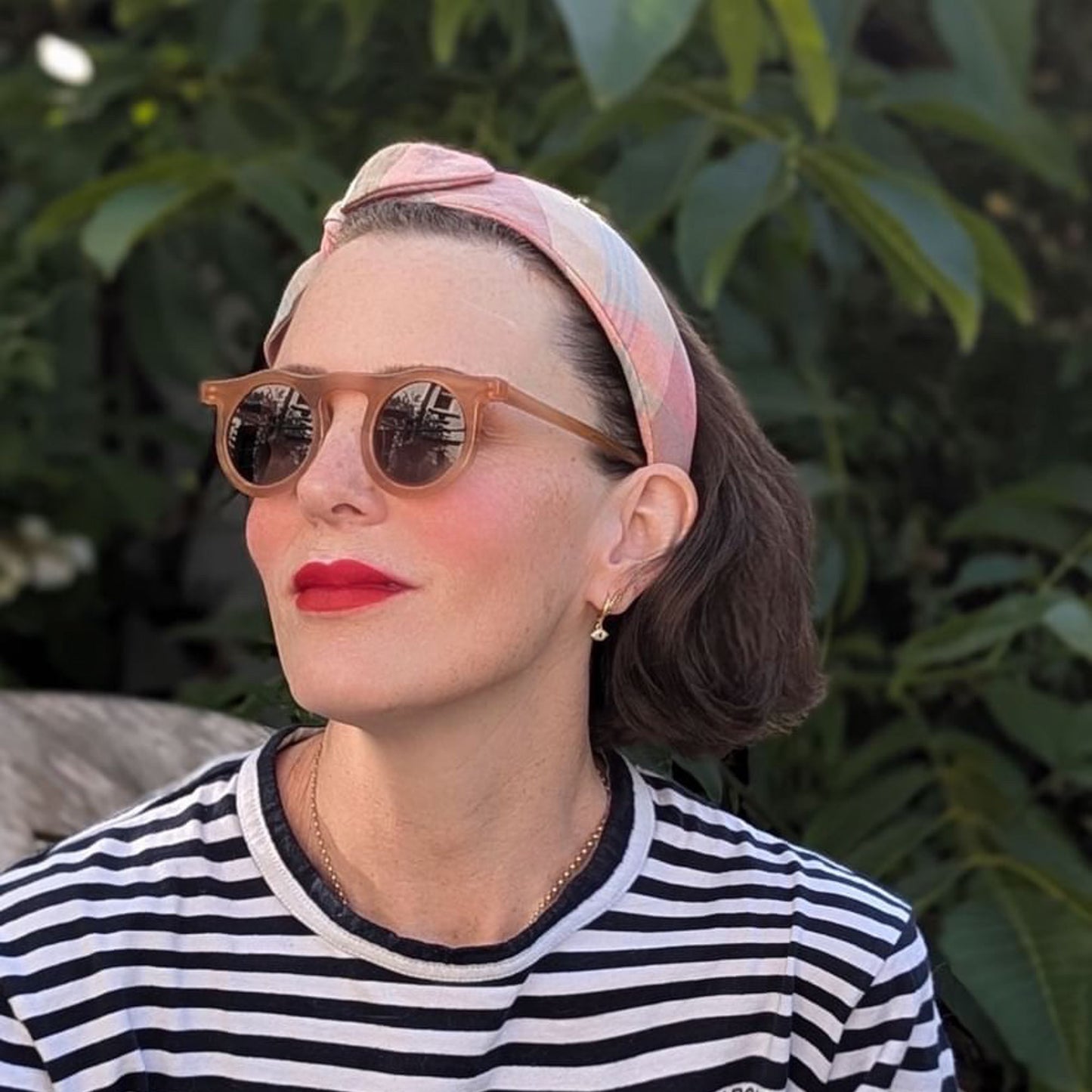 Celeste Hairband in Pink Check Cotton