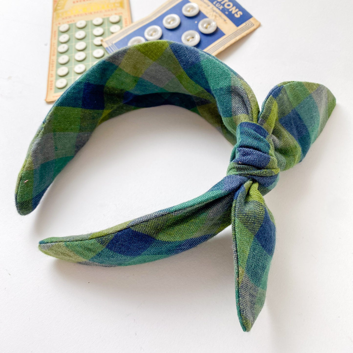 Celeste Hairband in Green Linen Check