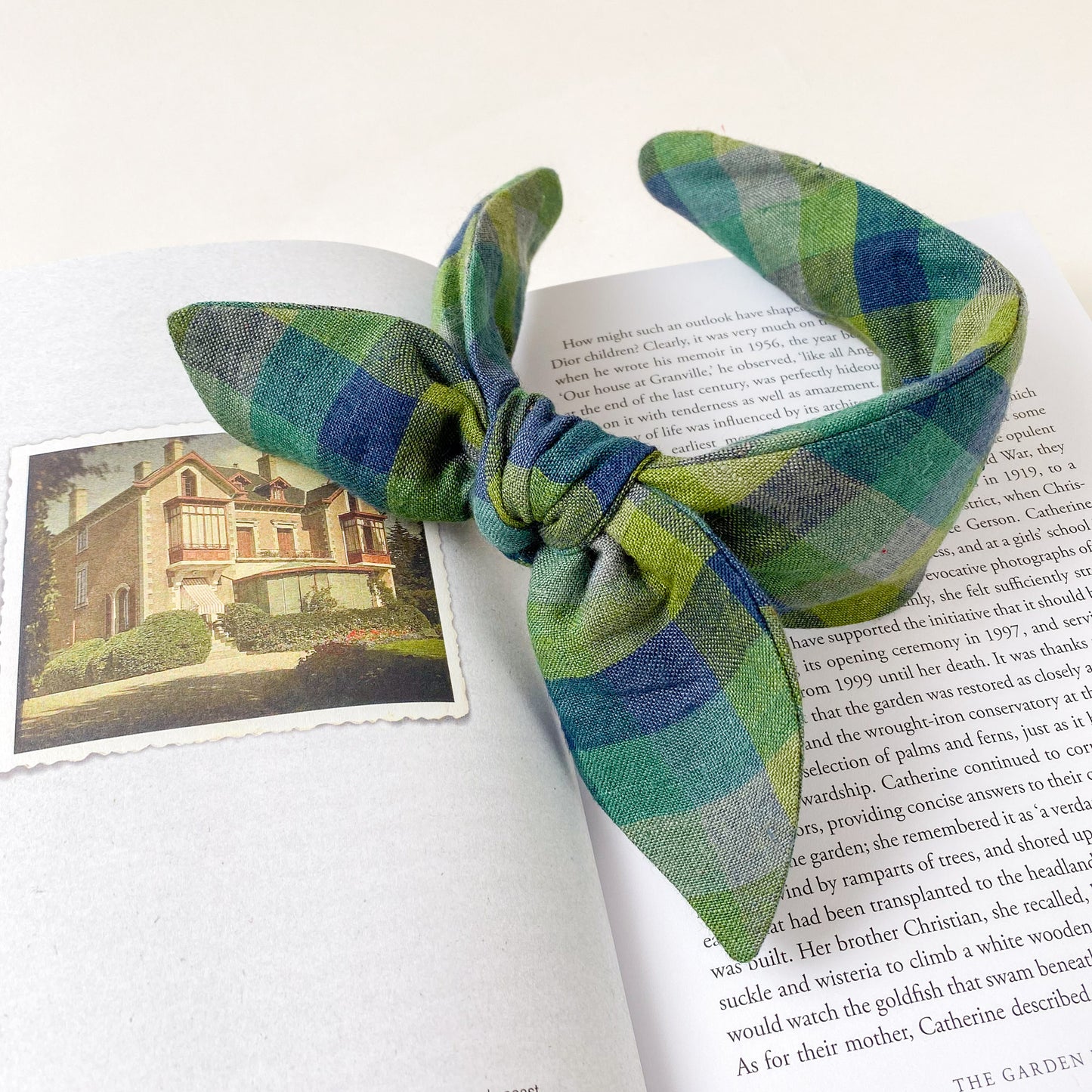 Celeste Hairband in Green Linen Check