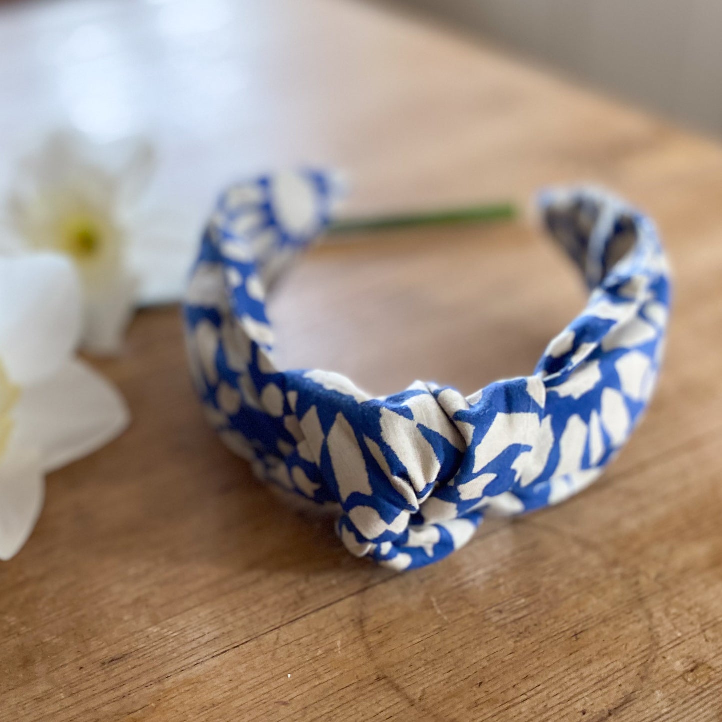 Amelie Headband in Blue Floral Block Print