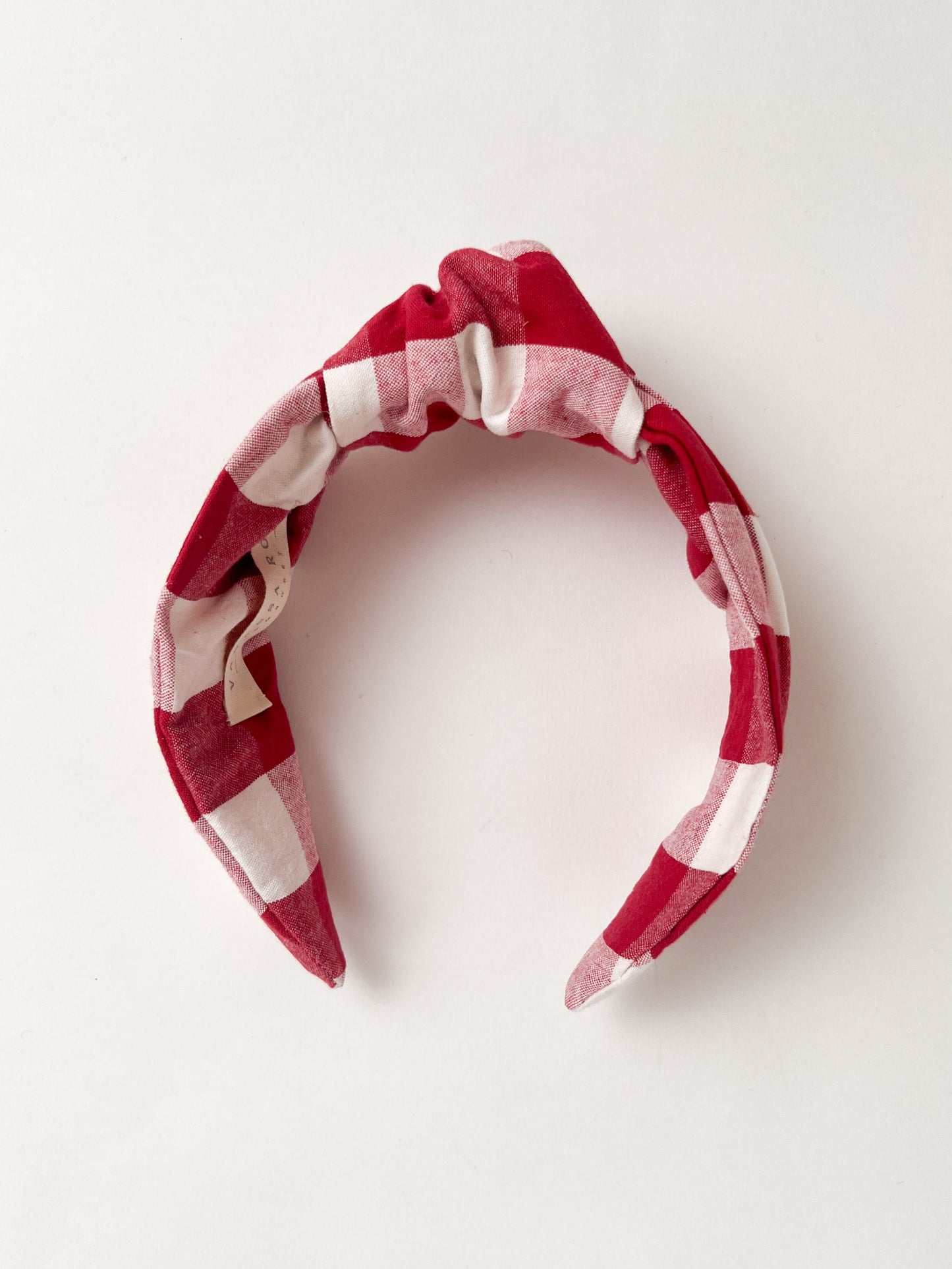 The Top Knot Headband in Cherry Red Check