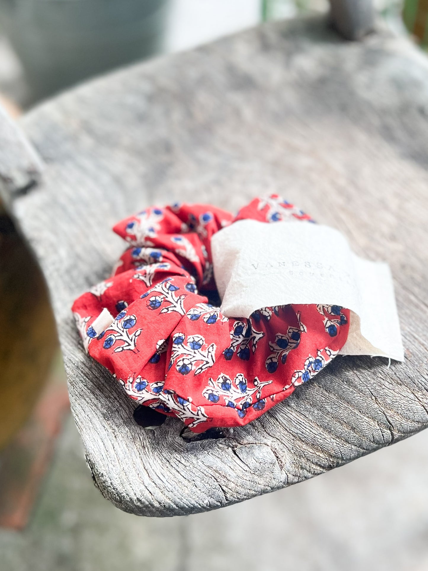 Hair Scrunchie in Blockprint Red Floral