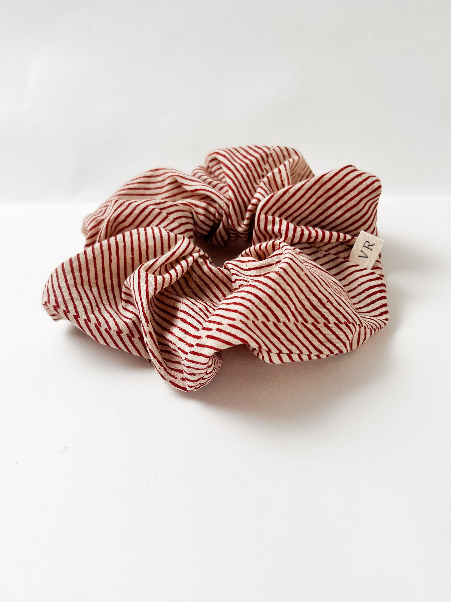 Hair Scrunchie in Block Print Brick Stripe
