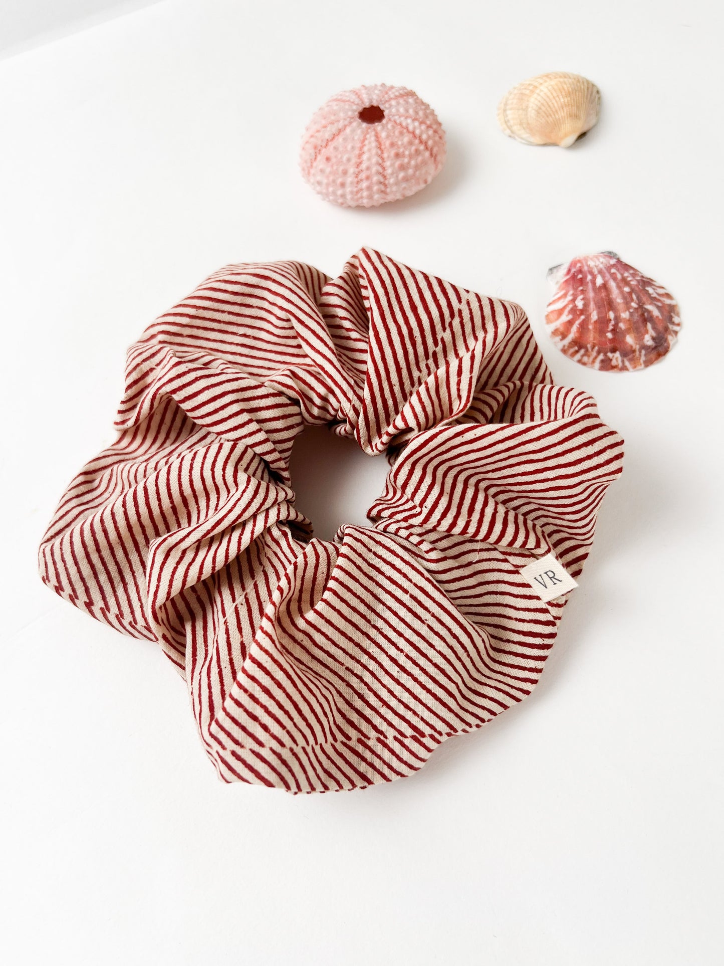 Hair Scrunchie in Block Print Brick Stripe