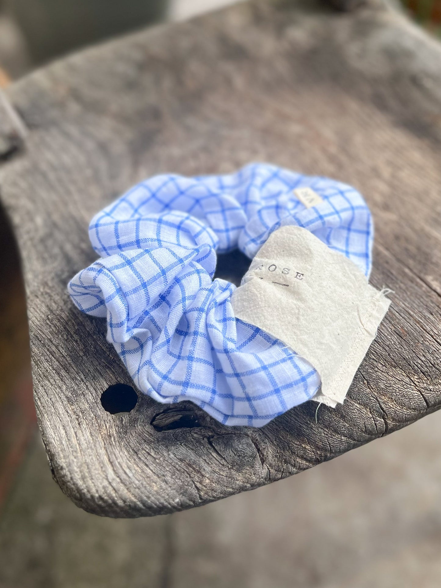 Linen Hair Scrunchie in Blue Check