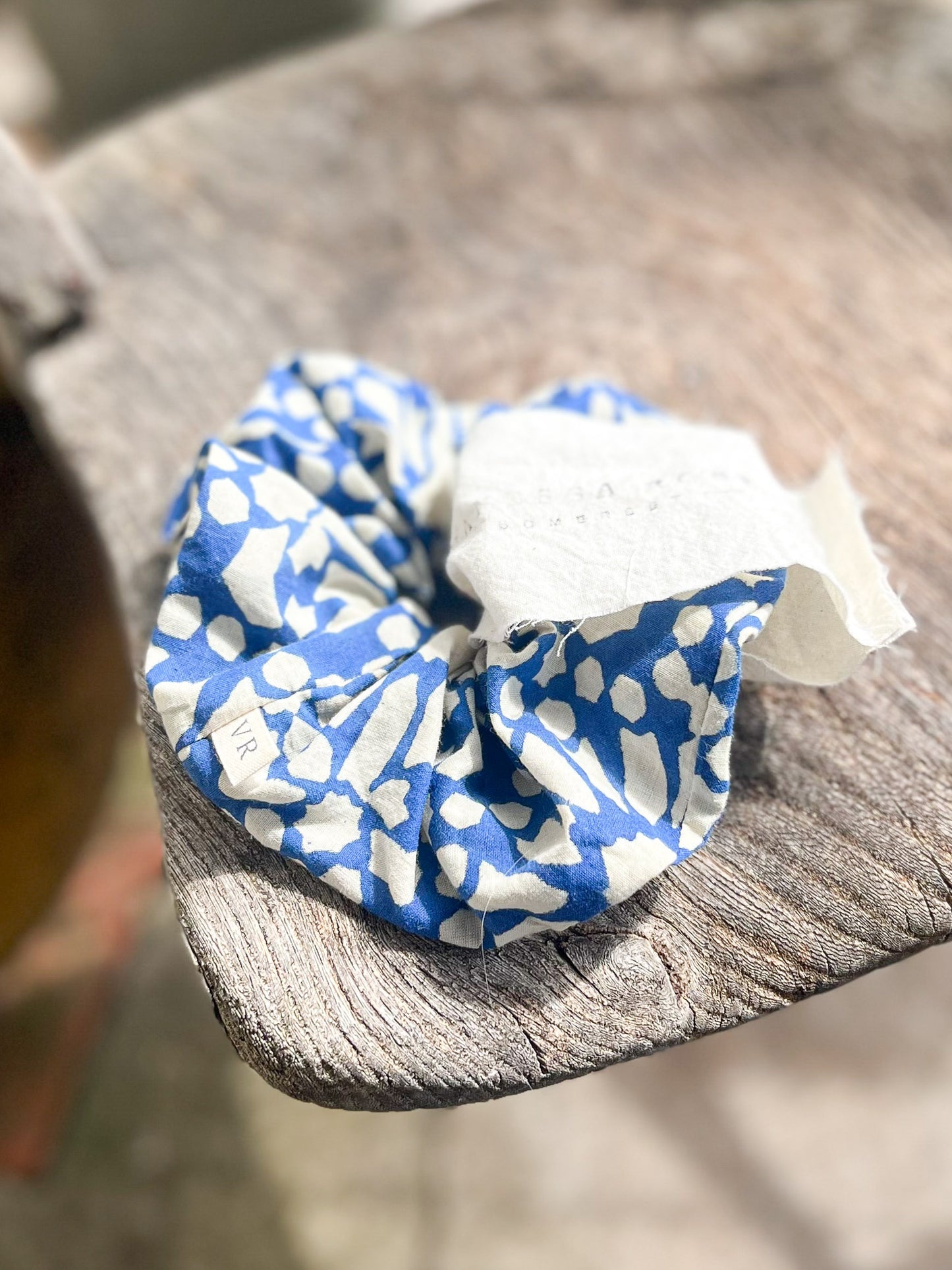 Hair Scrunchie in Blue Blockprint Floral