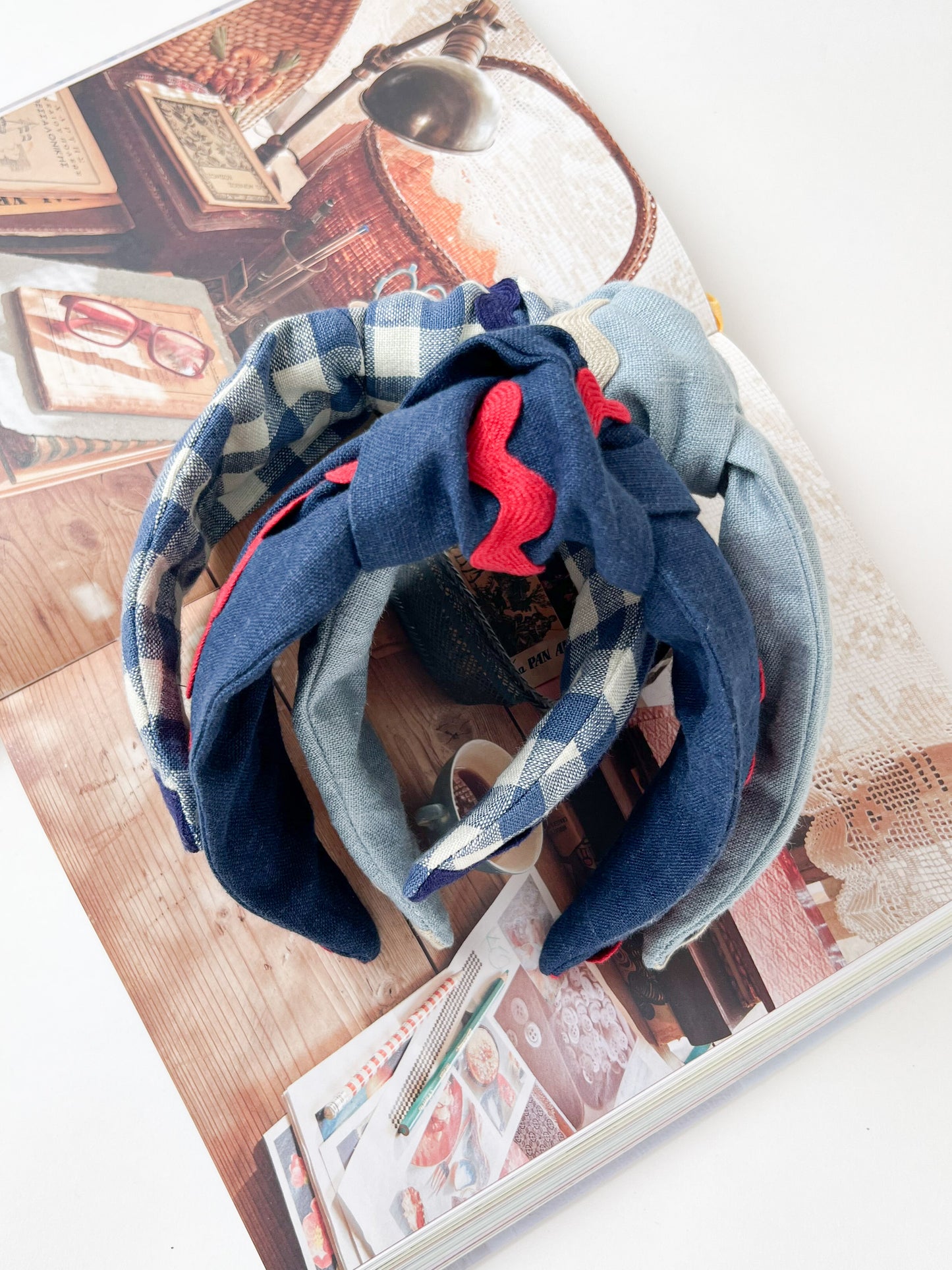 The Top Knot Ric Rac Headband Navy linen