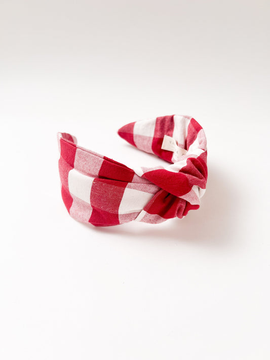 Knotted Headband in Cherry Red Gingham