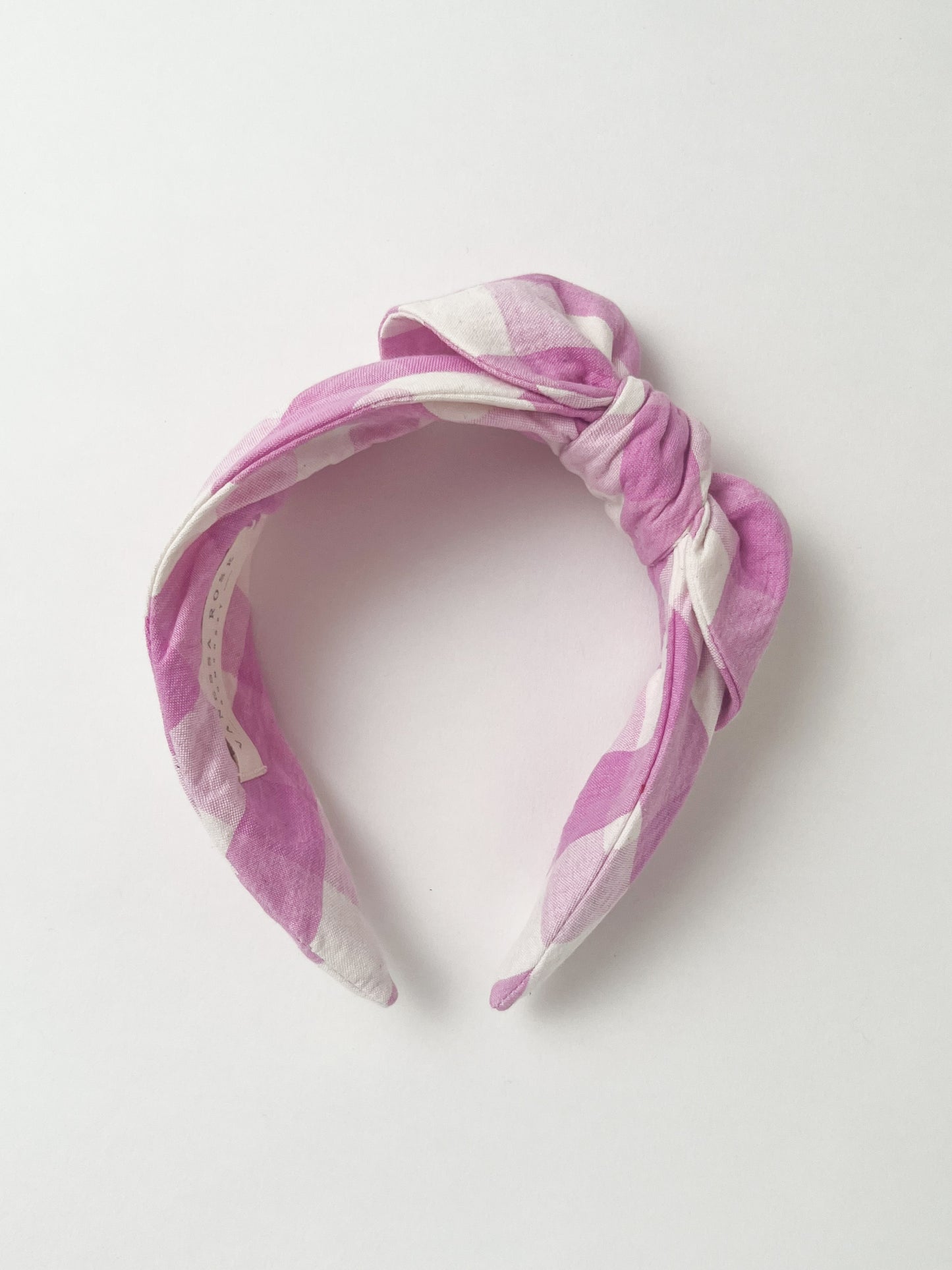 The Side Bow Headband in Lilac Rose Check