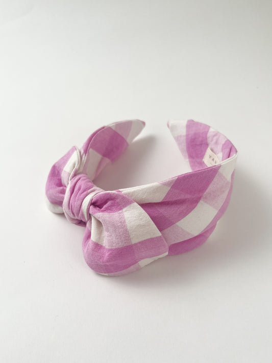 The Side Bow Headband in Lilac Rose Check