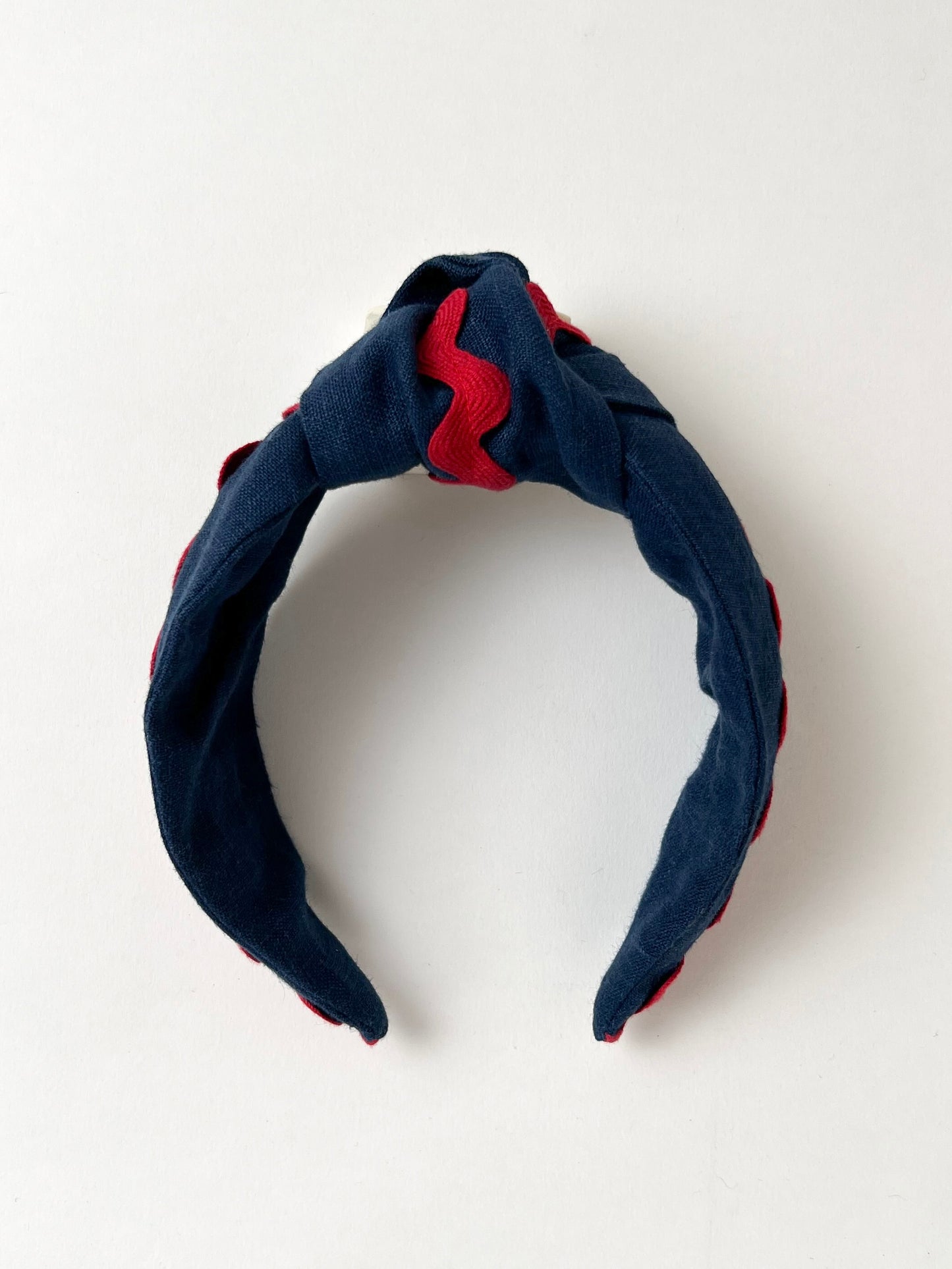 The Top Knot Ric Rac Headband Navy linen