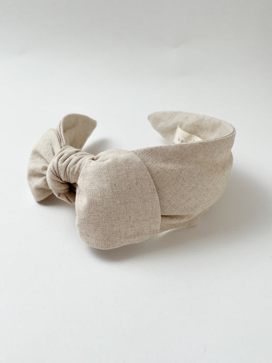 The Side Bow Headband in Neutral Linen