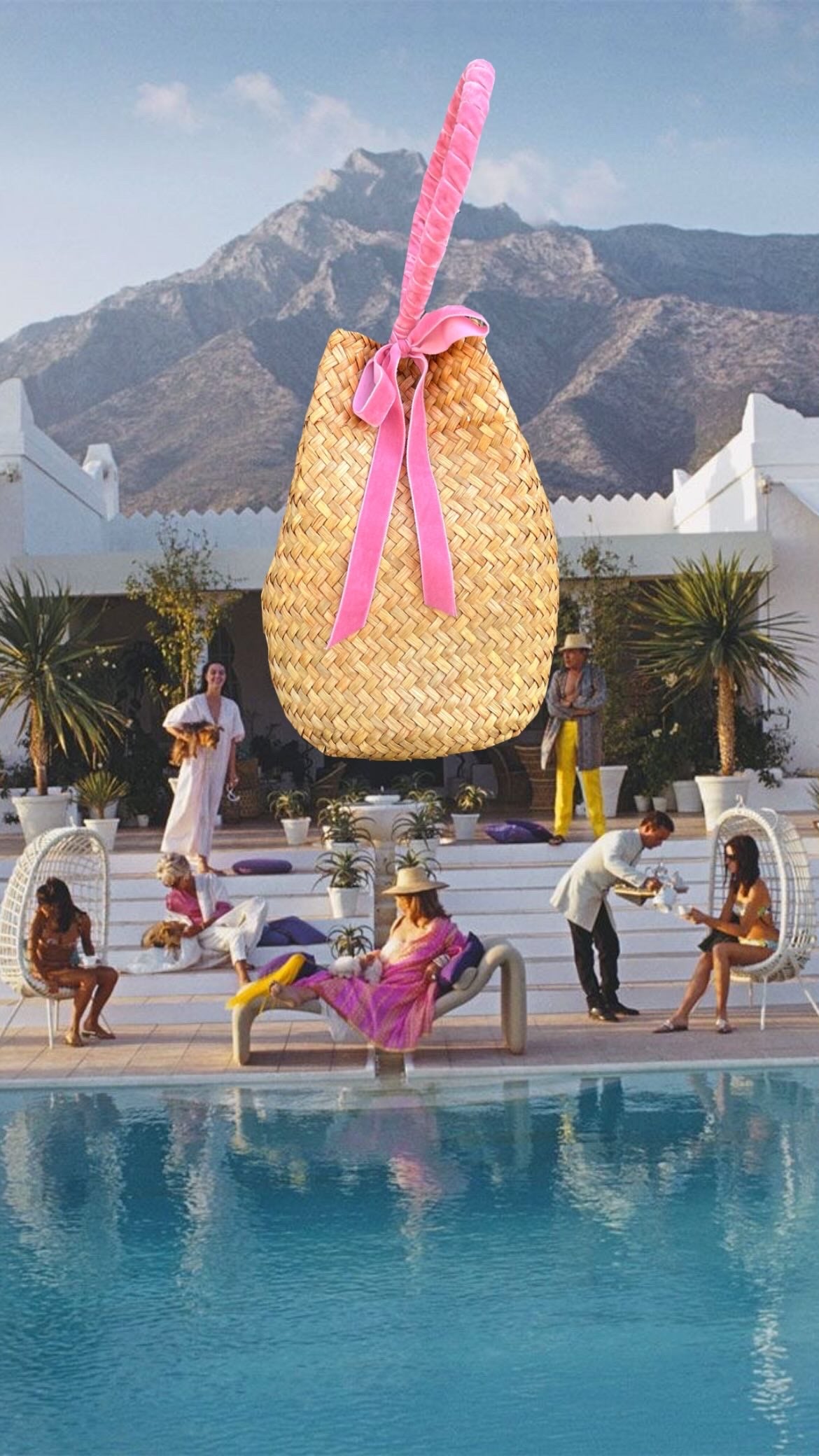 Sea Grass Circular Basket Pink Velvet Ribbon