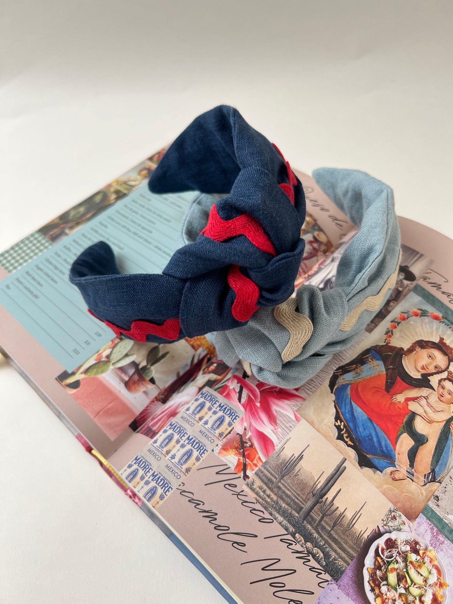 The Top Knot Ric Rac Headband Navy linen