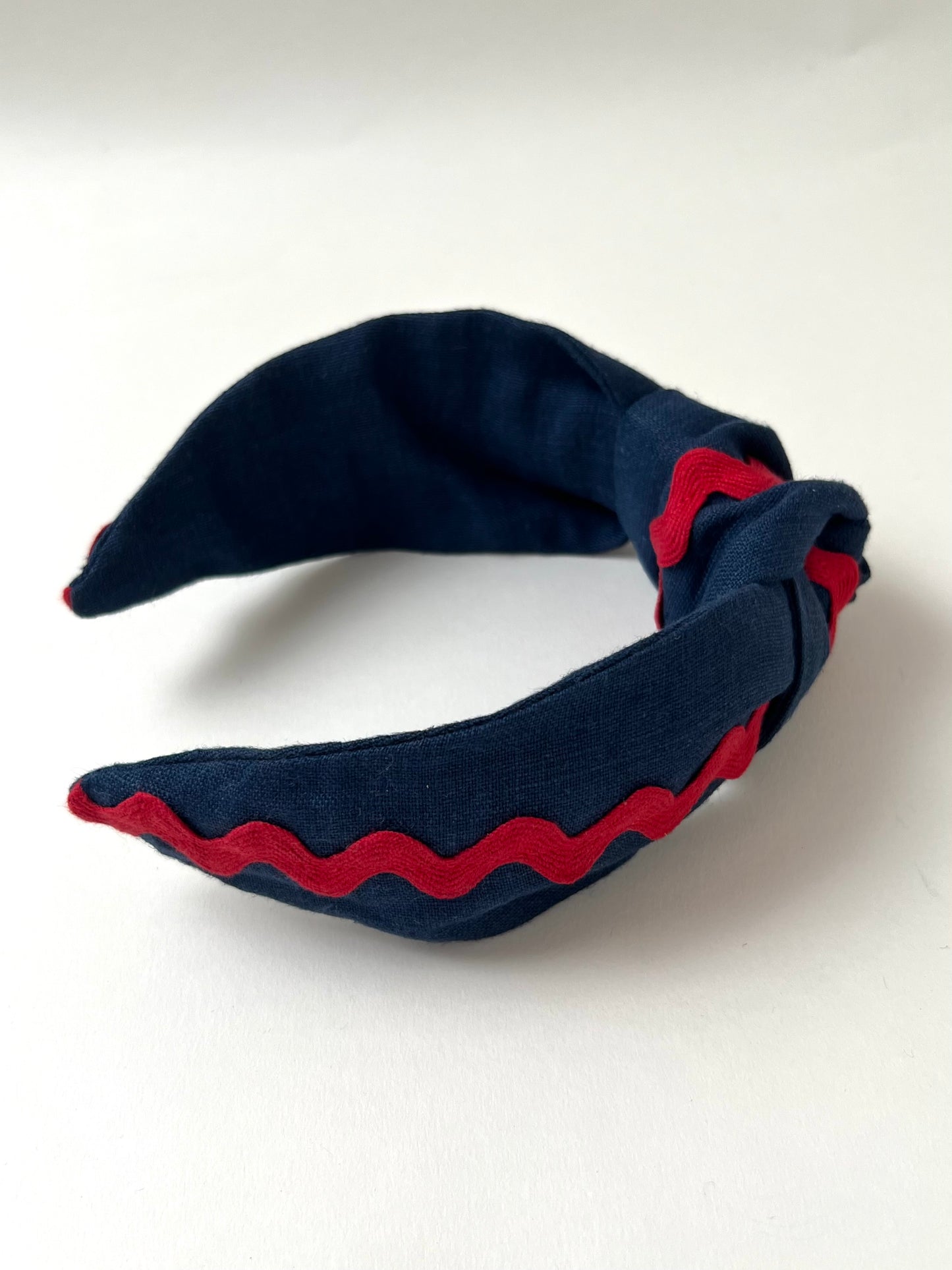 The Top Knot Ric Rac Headband Navy linen