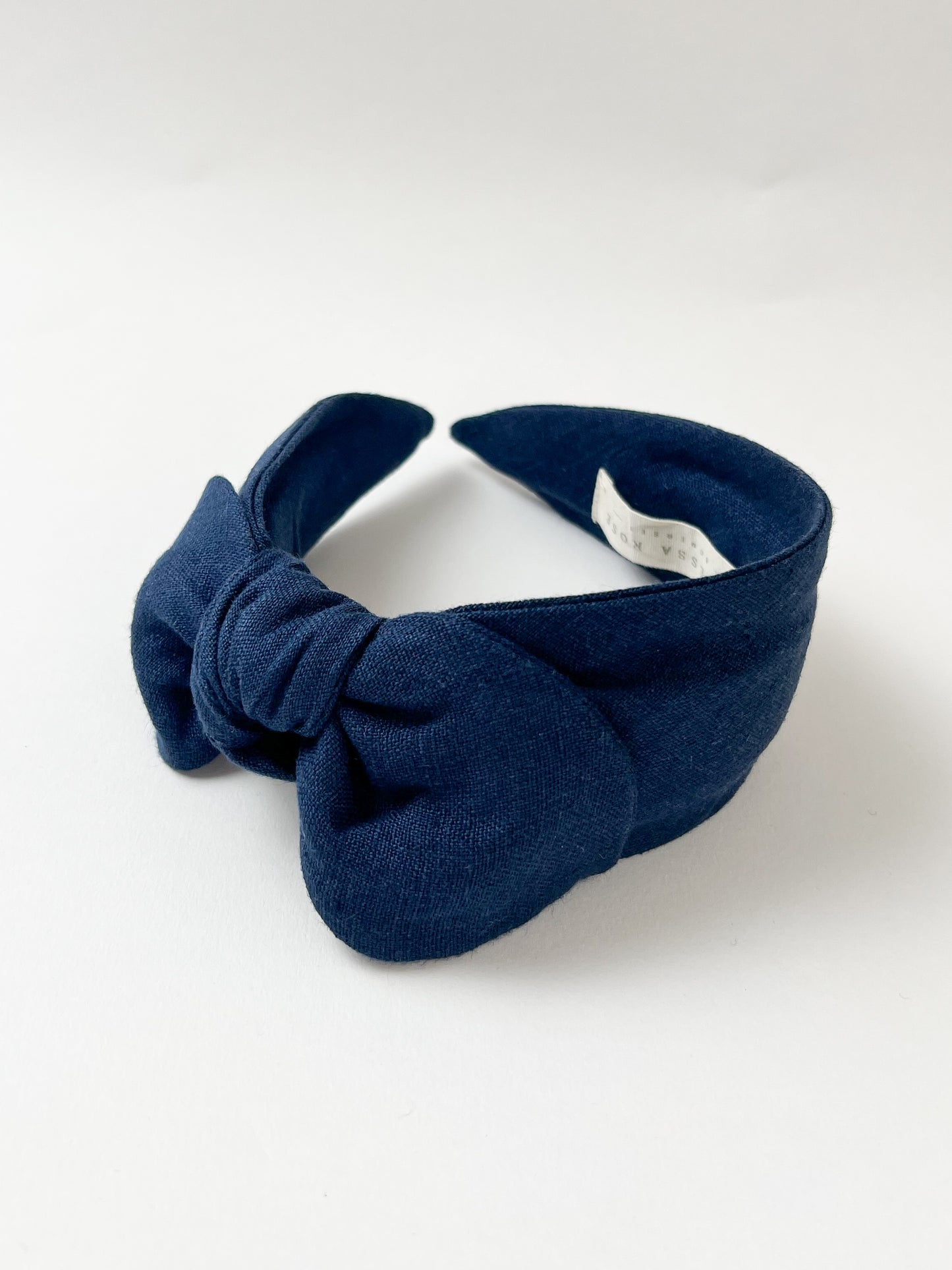 The Side Bow Headband in Navy Linen