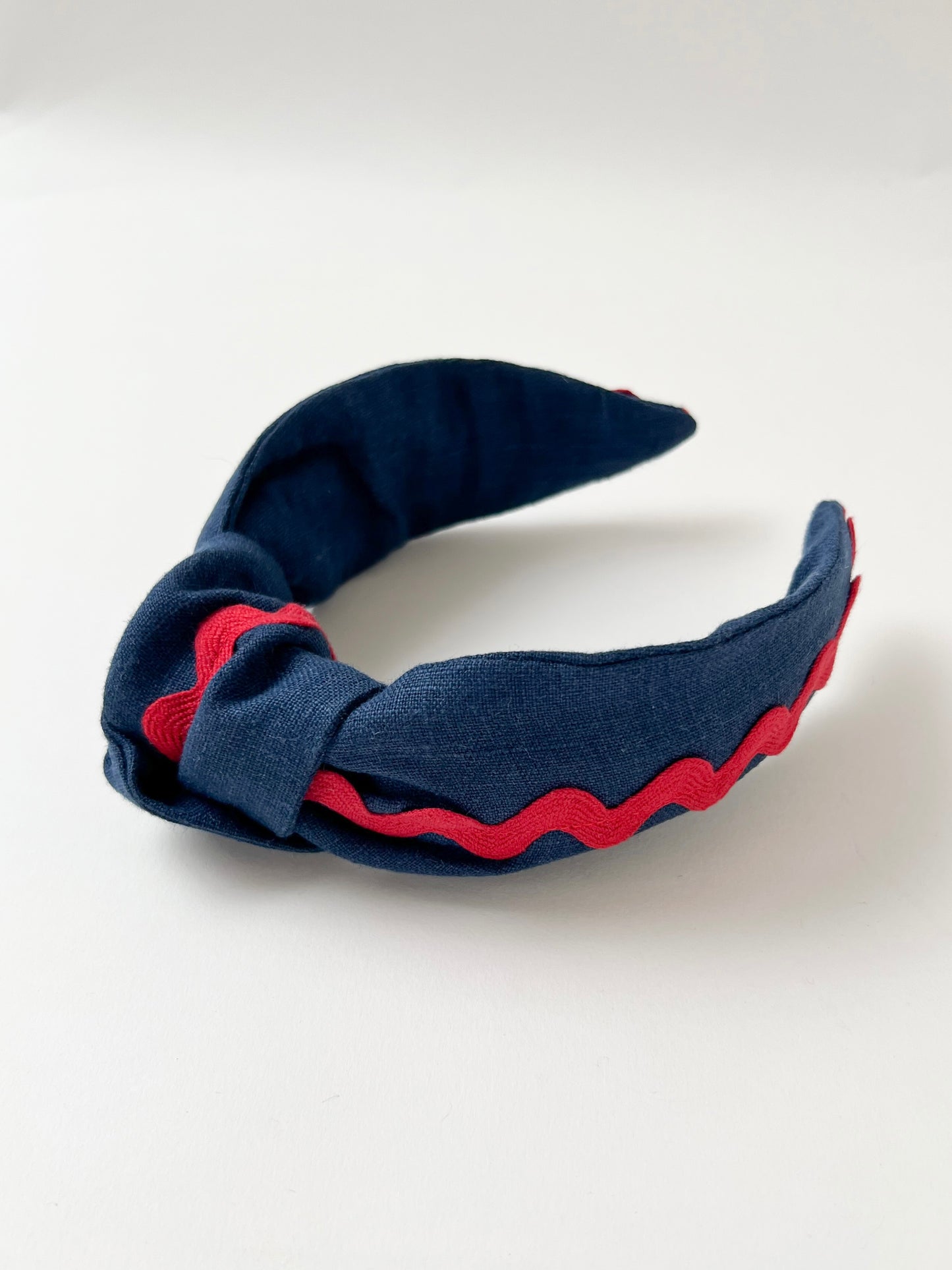 The Top Knot Ric Rac Headband Navy linen