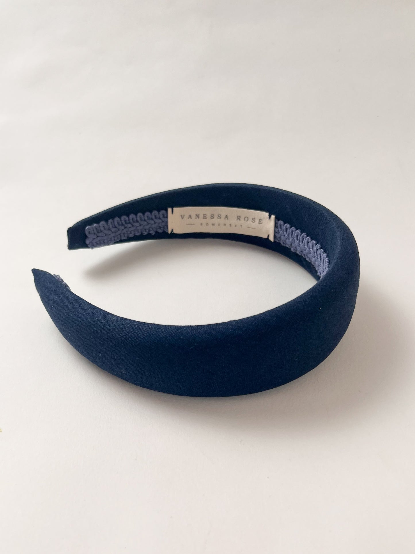 The Navy Blue Linen Padded Headband