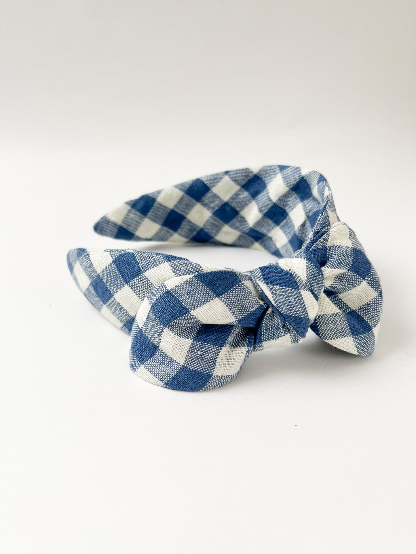 The Side Bow Headband Faro Blue Check Linen