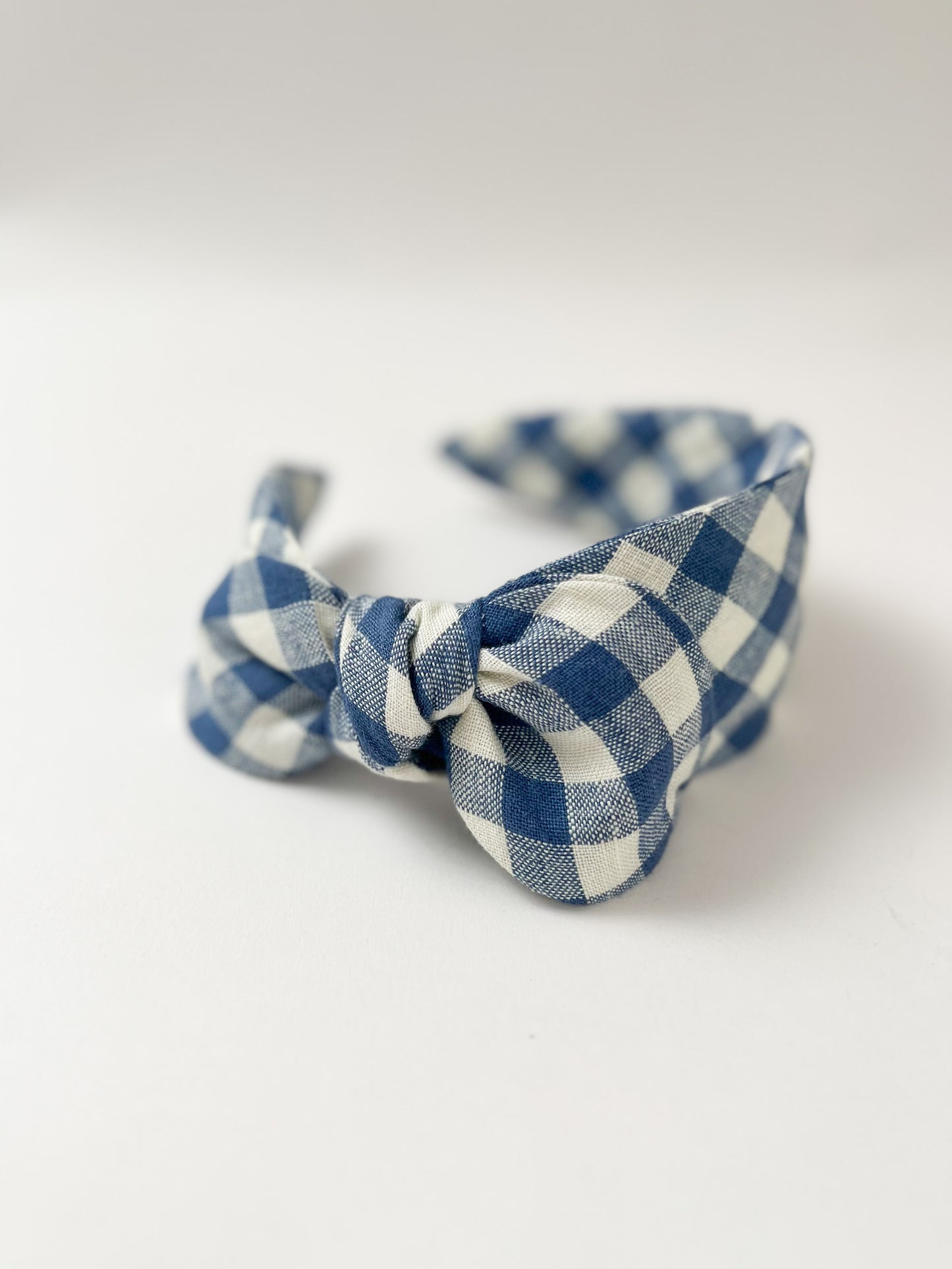 The Side Bow Headband Faro Blue Check Linen