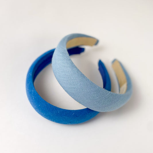 The Pale Blue Linen Padded Headband