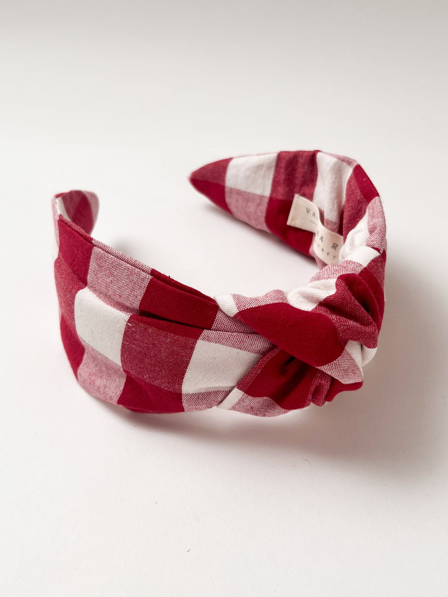 The Top Knot Headband in Cherry Red Check