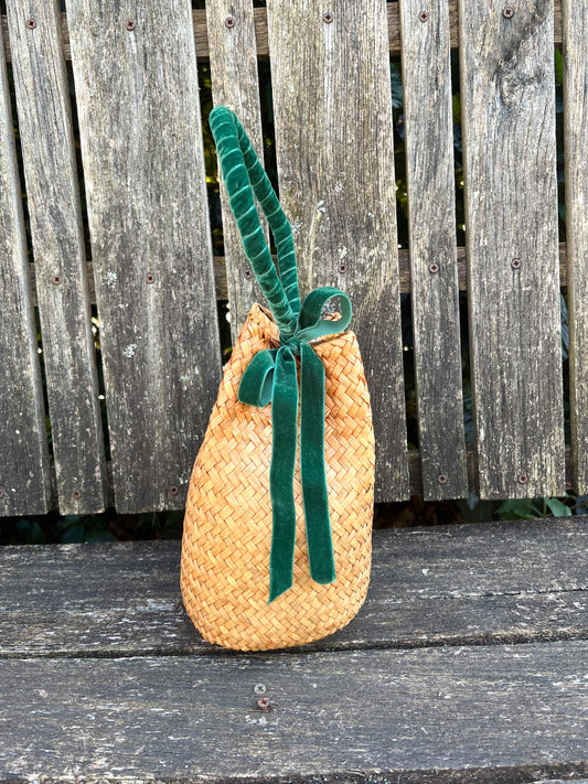 Sea Grass Circular Basket Green Velvet Ribbon