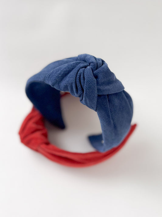 Amelia Headband in Indigo Blue Cotton Corduroy