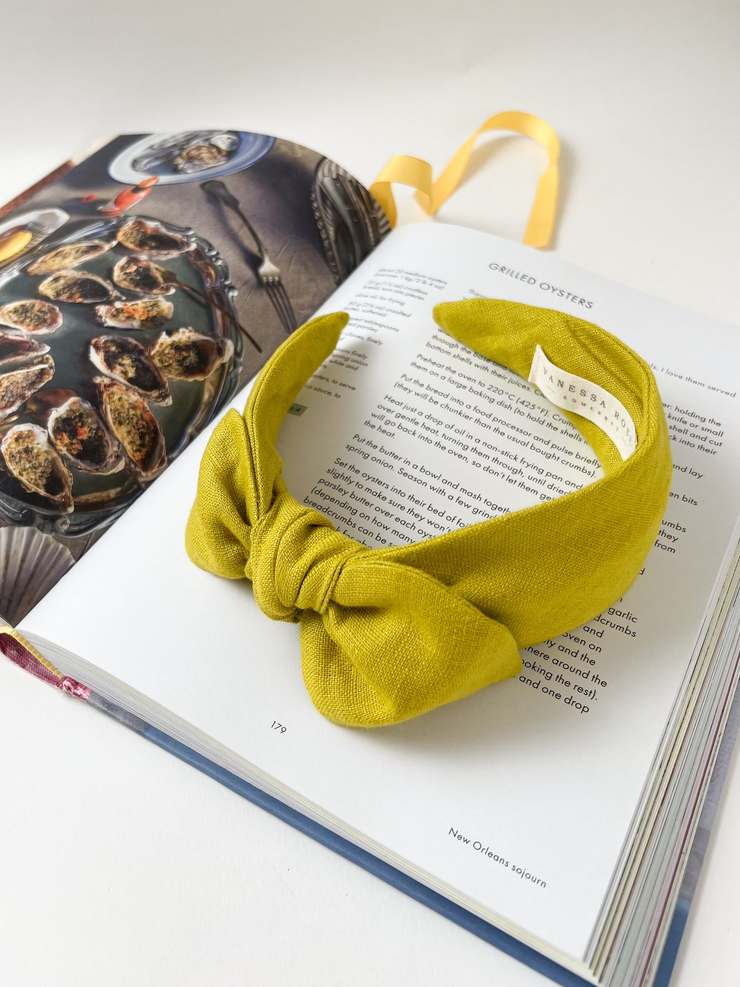 The Side Bow Headband in Citrus Yellow Linen