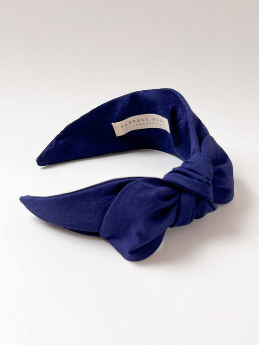 Side Knot Headband in Japanese Cotton Cobalt Blue