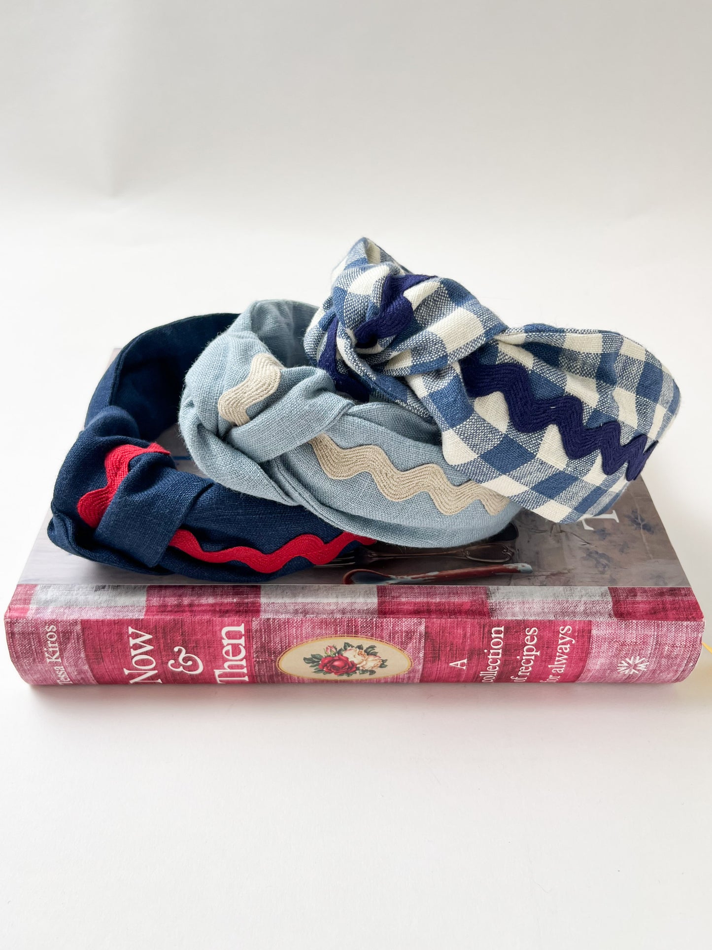 The Top Knot Ric Rac Headband Blue Check