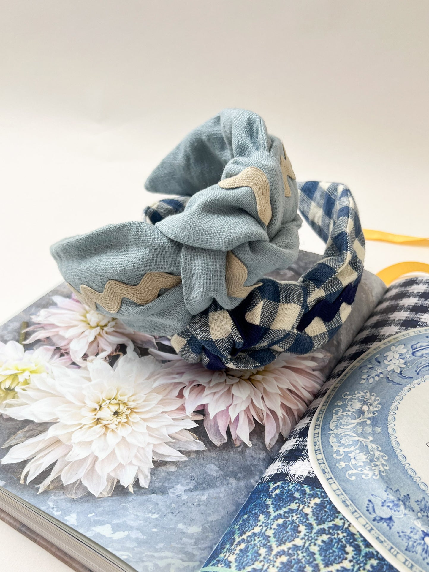The Top Knot Ric Rac Headband Blue Linen
