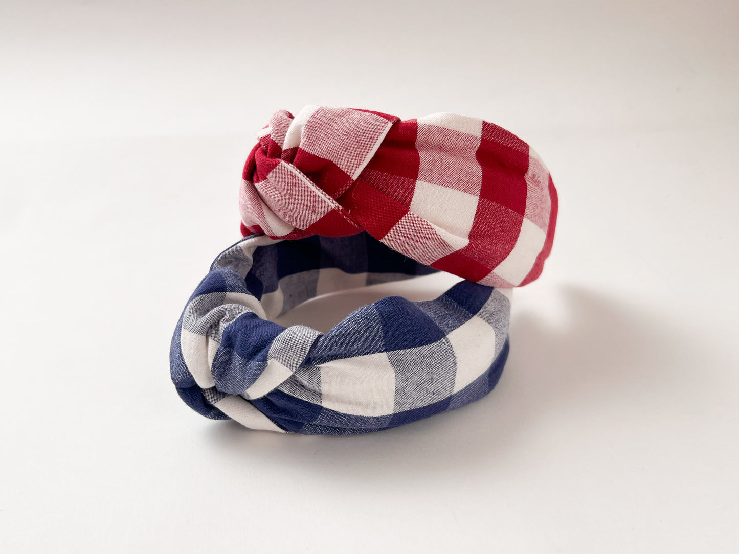 The Top Knot Headband in Picnic Blue Check