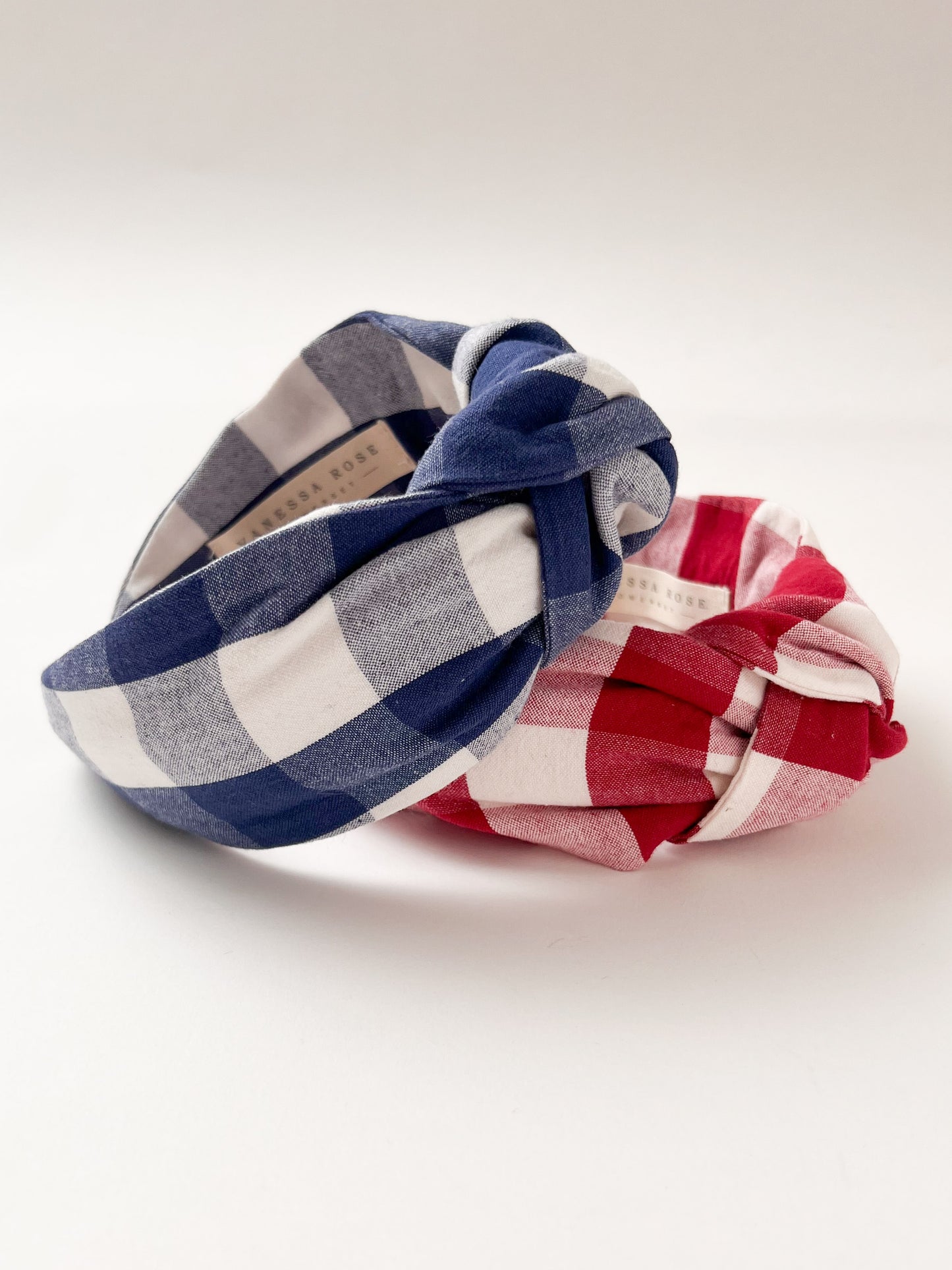 The Top Knot Headband in Picnic Blue Check